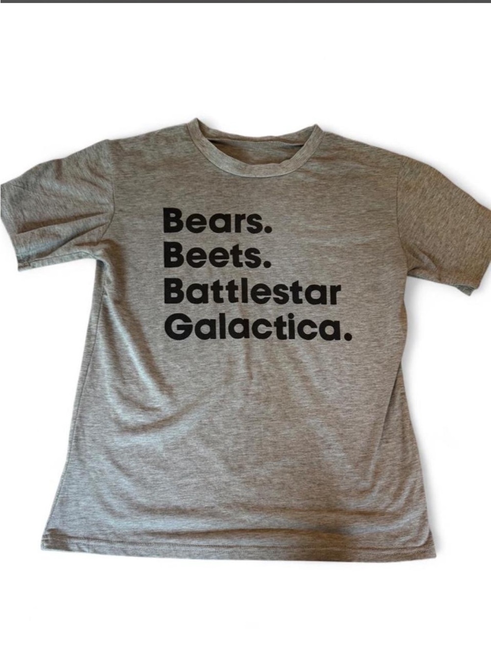 The Office Gray Graphic Tee with 'Bears. Beets. Battlestar Galactica.'